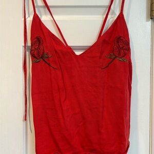 Obey Red Camisole with Embroidered Roses